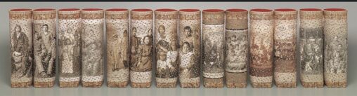 Shan Goshorn’s “Resisting the Mission; Filling the Silence” baskets show Native children who were taken from their families to attend the Carlisle Indian Industrial School in Pennsylvania.